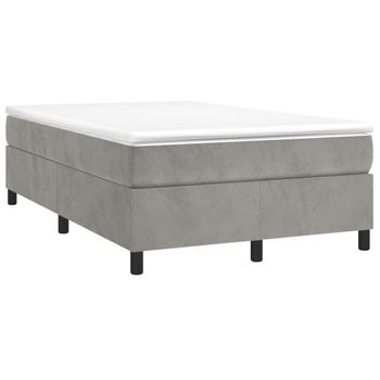 Cama Box Spring Con Colchón Terciopelo Gris Claro 120x190 Cm