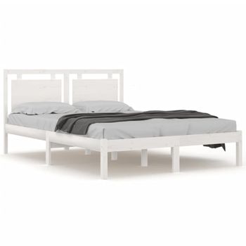 Estructura De Cama De Madera Maciza Blanca 160x200 Cm