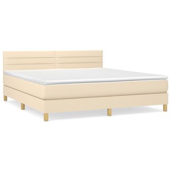 Cama Box Spring Con Colchón Tela Color Crema 180x200 Cm