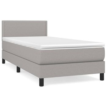 Cama Box Spring Con Colchón Tela Gris Claro 90x190 Cm