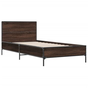 Estructura Cama Madera Ingeniería Metal Marrón Roble 100x200 Cm