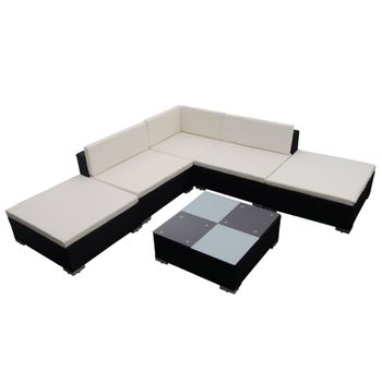 Set Muebles De Jardín Y Cojines 6 Piezas Ratán Sintético Negro