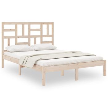 Estructura De Cama Doble Pequeña Madera Maciza 120x190 Cm