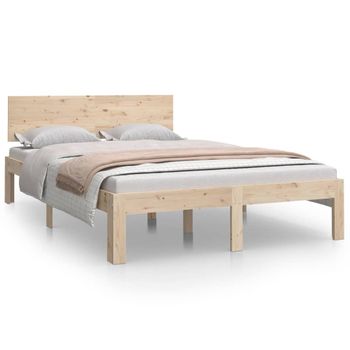 Estructura De Cama Doble Pequeña Madera Maciza 120x190 Cm