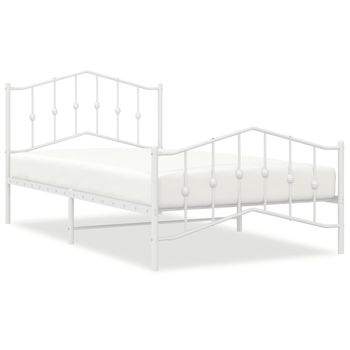 Estructura Cama Metal Con Cabecero Y Pie Cama Blanca 107x203 Cm