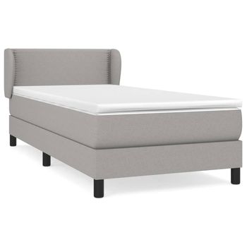 Cama Box Spring Con Colchón Tela Gris Claro 100x200 Cm