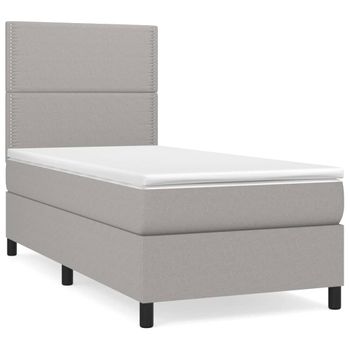 Cama Box Spring Con Colchón Tela Gris Claro 90x190 Cm