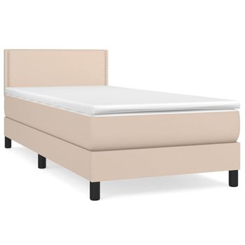 Cama Box Spring Con Colchón Cuero Sintético Capuchino 90x190 Cm