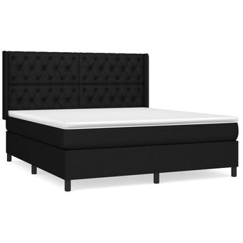 Cama Box Spring Con Colchón Tela Negro 160x200 Cm