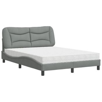 Cama Con Colchón Tela Gris Claro 140x190 Cm