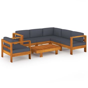 Muebles De Jardín 7 Piezas Con Cojines Gris Oscuro Madera Acacia