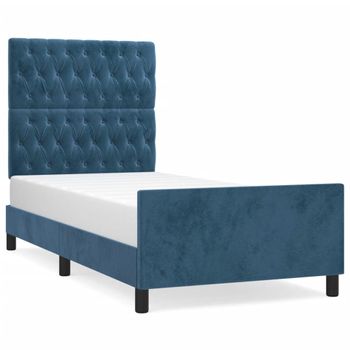 Estructura Cama Con Cabecero Terciopelo Azul Oscuro 90x200 Cm