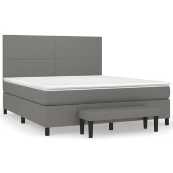 Cama Box Spring Con Colchón Tela Gris Oscuro 160x200 Cm