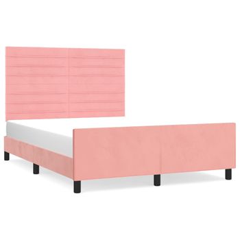 Estructura De Cama Con Cabecero De Terciopelo Rosa 140x190 Cm