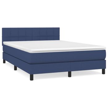 Cama Box Spring Con Colchón Tela Azul 140x190 Cm