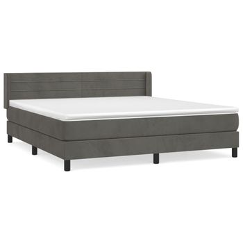 Cama Box Spring Con Colchón Terciopelo Gris Oscuro 180x200 Cm