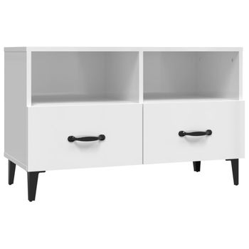 Mueble De Tv Madera Contrachapada Blanco Brillo 80x36x50 Cm