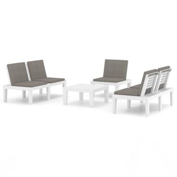 Set De Muebles De Jardín 4 Piezas Con Cojines Plástico Blanco