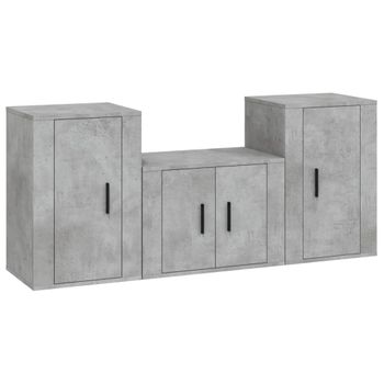 Set De Muebles De Tv 3 Piezas Madera Contrachapada Gris Hormigón