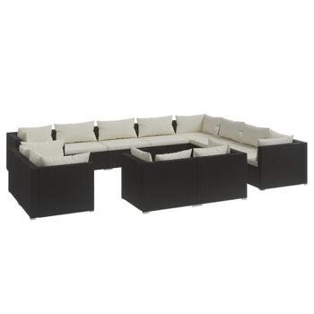 Set De Muebles De Jardín 12 Piezas Cojines Ratán Sintético Negro