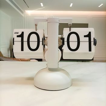 Estilo Europeo Automático Flip Clock Retro Minimalista Casa Sala De Estar Reloj Pequeña Balanza Reloj Mecánico Flip Monopie Todo Blanco