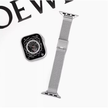 Cierre Milanese Correa Para Apple Apple Iwatch8/se/7/6/5 Acero Inoxidable Doble Hebilla De Seguro Metal Pulsera 38-40-41mm Plata