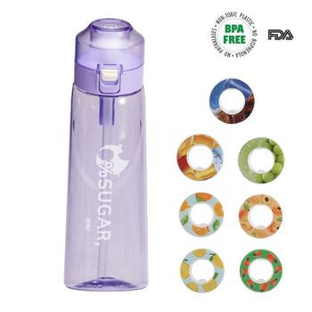 Nuevo 0 Azucar 0 Tarjeta Copa Perfumada Fruta Juego Anillo Tritan Botella De Agua Deporte Copa De Agua Agua Artehecho Clear Purple + (7 Anillos De Sabor)