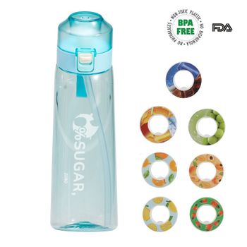 Nuevo 0 Azúcar 0 Tarjeta Tazas Fragantes Fruta Juego Anillo Tritan Botella De Agua Deporte Agua Artefacto Clear Blue+(anillo De 7 Sabores)