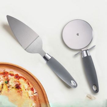 Pizza Cutter Spade Conjunto De Dos Piezas Redondo Roller Pizza Cutter Acero Inoxidable Mango De Goma Y Plástico Pizza Spade