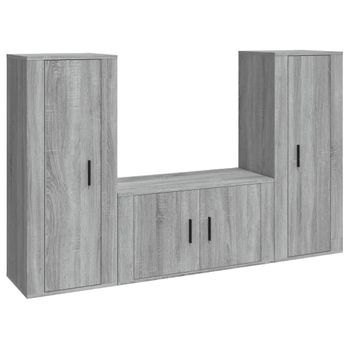 Set De Muebles Para Tv 3 Piezas Madera Contrachapada Gris Sonoma