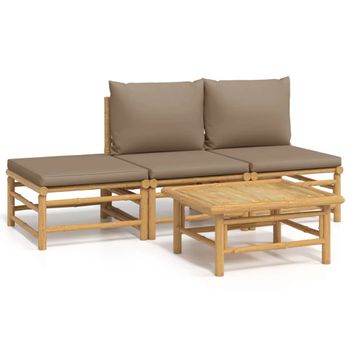 Set De Muebles De Jardín 4 Piezas Bambú Y Cojines Gris Taupe