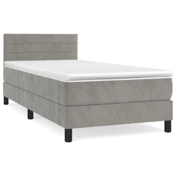 Cama Box Spring Con Colchón Terciopelo Gris Claro 90x190 Cm