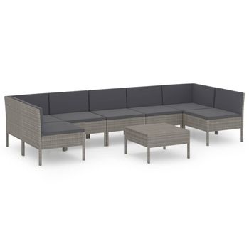 Set De Muebles De Jardín 8 Piezas Y Cojines Ratán Sintético Gris