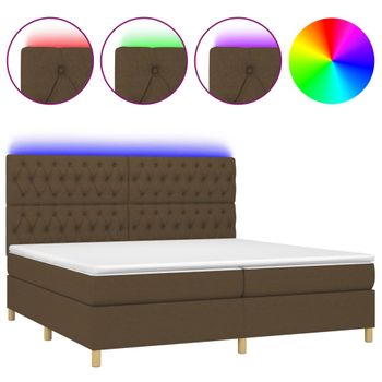 Cama Box Spring Colchón Luces Led Tela Marrón Oscuro 200x200 Cm