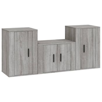 Set De Muebles Para Tv 3 Piezas Madera Contrachapada Gris Sonoma