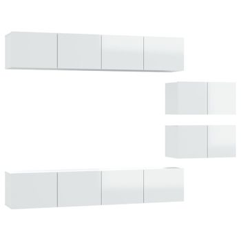 Set De Muebles De Tv 6 Piezas Madera Contrachapada Blanco Brillo