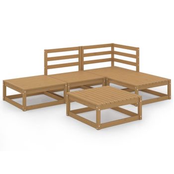 Muebles De Jardín 5 Piezas Marrón Miel Madera Maciza De Pino