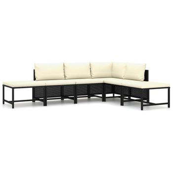 Set De Muebles De Jardín 6 Piezas Y Cojines Ratán Sintético Negro