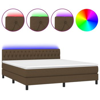 Cama Box Spring Colchón Luces Led Tela Marrón Oscuro 180x200cm