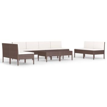 Set Muebles De Jardín 10 Piezas Cojines Ratán Sintético Marrón