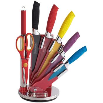 Royalty Line - Rl-col8-w - Juego De Cuchillos De Cocina, 8 Piezas, Antiadherentes, Con Soporte, Multicolor