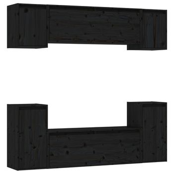 Muebles Para Tv 6 Piezas Madera Maciza De Pino Negro