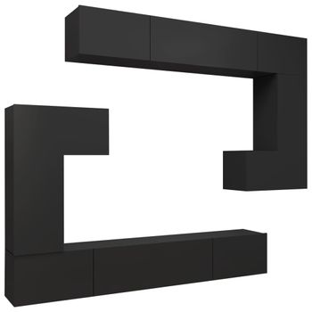 Set De Muebles Para Tv 8 Piezas Madera Contrachapada Negro