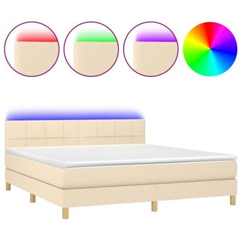 Cama Box Spring Con Colchón Y Led Tela Crema 180x200 Cm