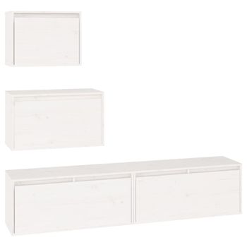 Muebles Para Tv 4 Piezas Madera Maciza De Pino Blanco