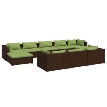 Set Muebles De Jardín 10 Piezas Y Cojines Ratán Sintético Marrón