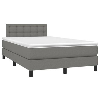 Cama Box Spring Con Colchón Tela Gris Oscuro 120x190 Cm