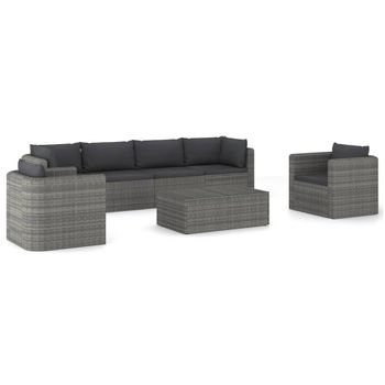 Set De Muebles De Jardín 7 Piezas Y Cojines Ratán Sintético Gris