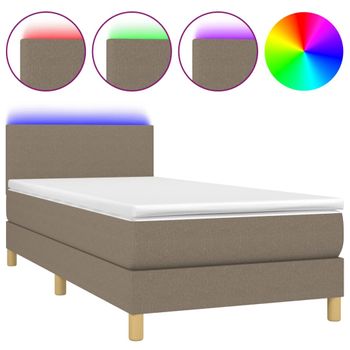 Cama Box Spring Colchón Y Luces Led Gris Taupe 80x200 Cm