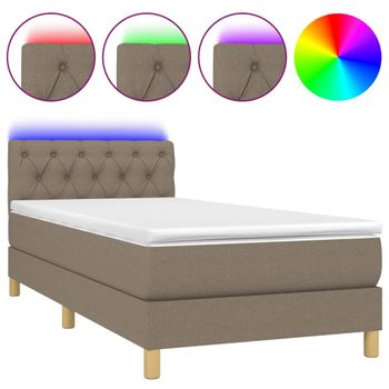 Cama Box Spring Con Colchón Led Tela Gris Taupe 80x200 Cm